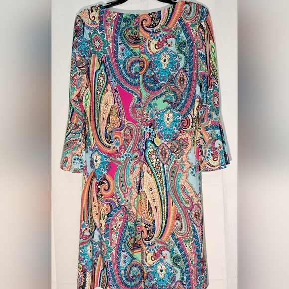 Tommy Hilfiger Multicolor Paisley Sheath Dress Bell Sleeve Above Knee Size 12 - Picture 5 of 6